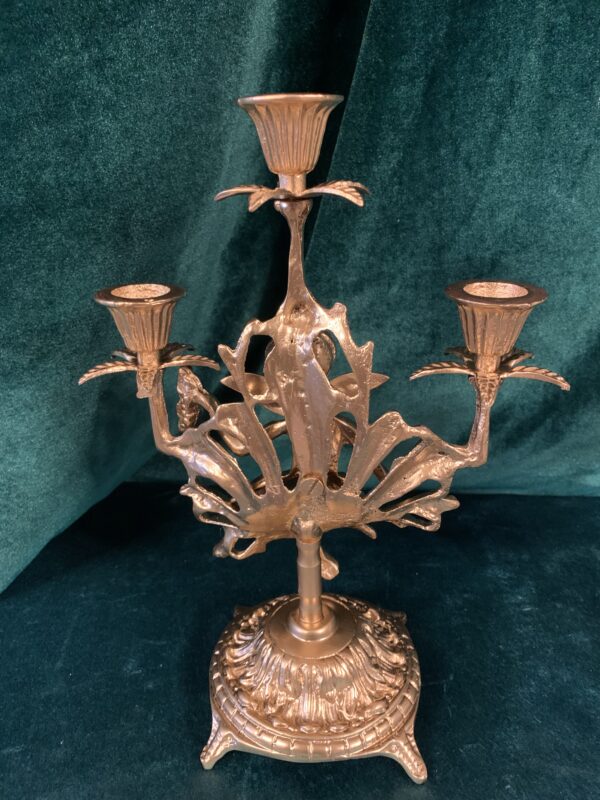 PAREJA DE ANTIGUOS CANDELABROS DE BRONCE TRES LUCES - Imagen 10