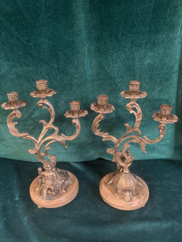CANDELABROS ITALIANOS EN BRONCE 3 VELAS S.XX ESTILO BARROCO - Imagen 7